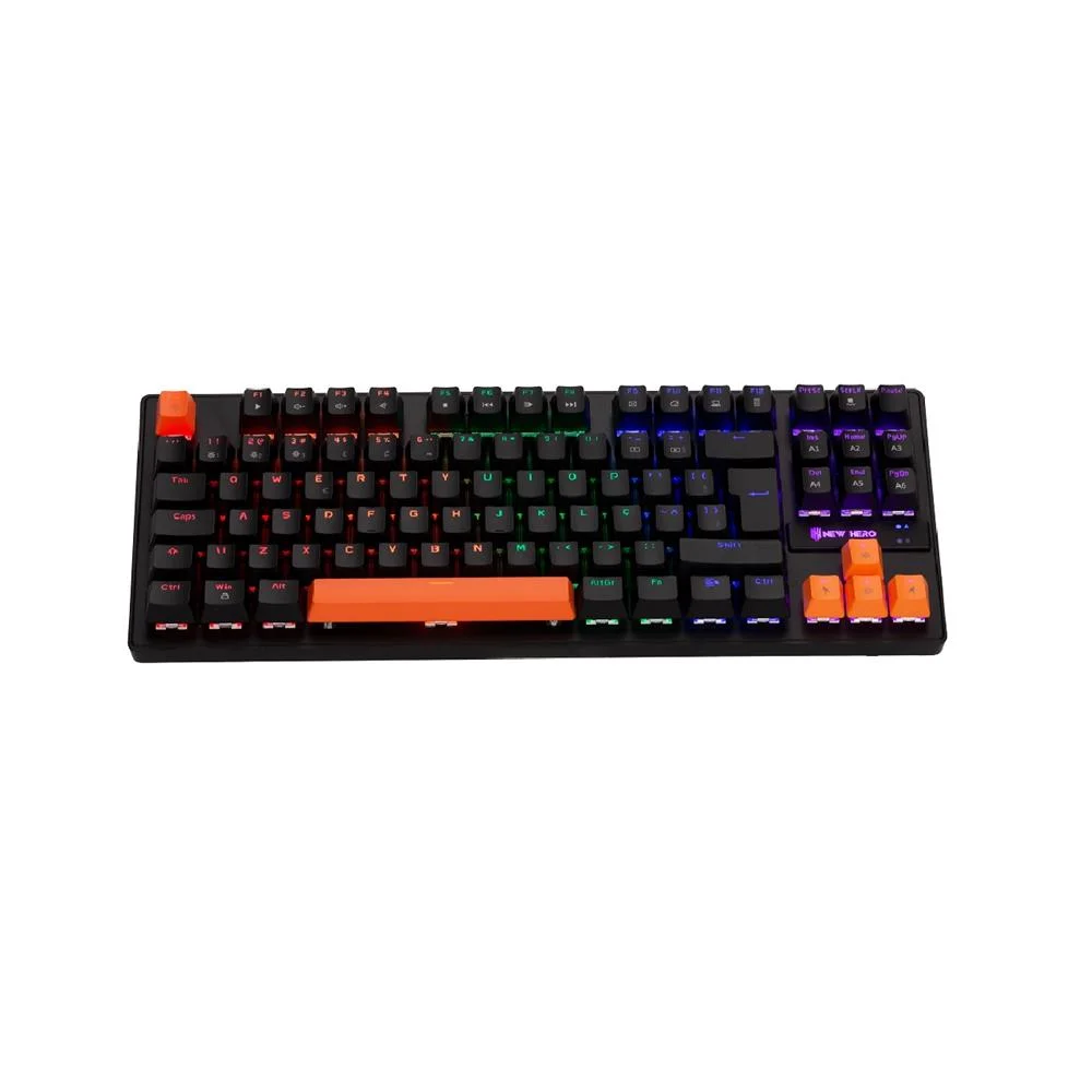 Imagem 3 de 5 do produto Teclado Mecânico Gamer New Hero Commander Tkl, Rainbow, Switch Blue, Abnt, Usb, Preto E Laranja