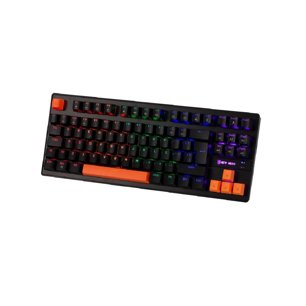 Imagem 4 de 5 do produto Teclado Mecânico Gamer New Hero Commander Tkl, Rainbow, Switch Blue, Abnt, Usb, Preto E Laranja