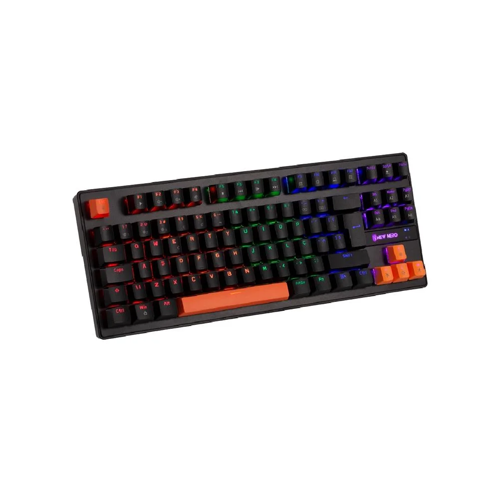 Imagem 5 de 5 do produto Teclado Mecânico Gamer New Hero Commander Tkl, Rainbow, Switch Blue, Abnt, Usb, Preto E Laranja