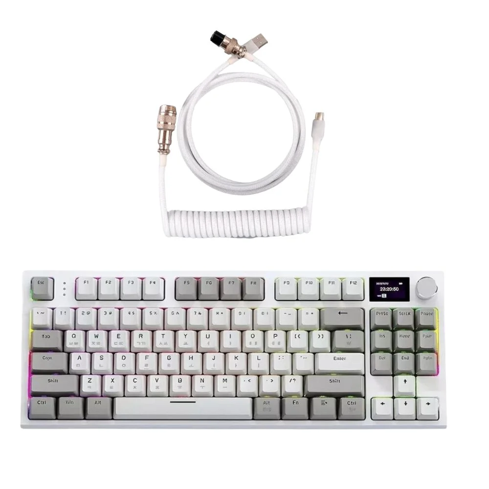Teclado Mecânico Attack Shark Branco K86 RGB + Cabo Espiral
