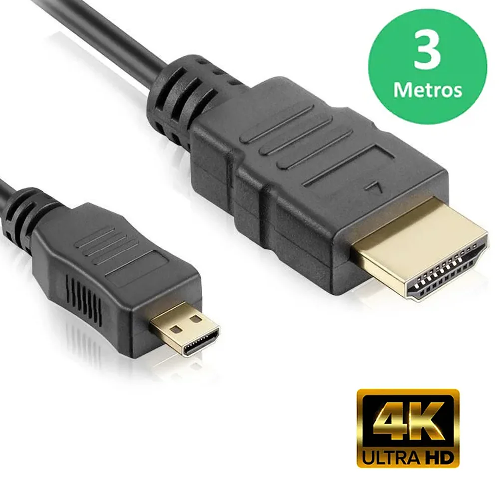 Imagem 3 de 4 do produto Cabo Micro HDMI Macho X HDMI 2.0 4k Macho 3 Metros