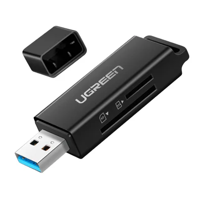 Leitor De Cartao De Memoria  Ugreen,Tf/sd, USB 3.0, Cm104, Preto