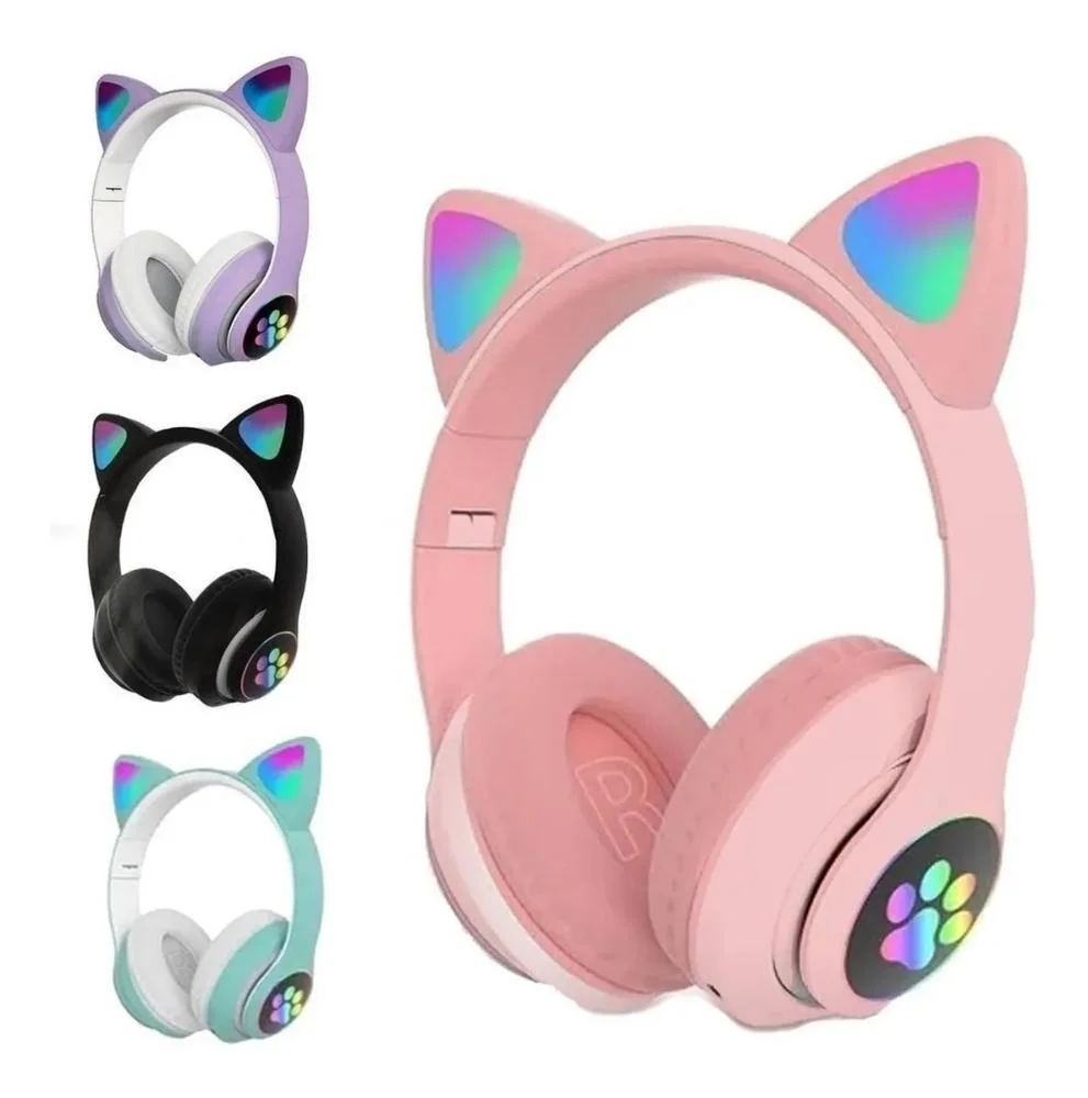 Imagem 3 de 3 do produto Fone De Ouvido Headset Orelha Gatinho Cat Bluetooth LED Rosa