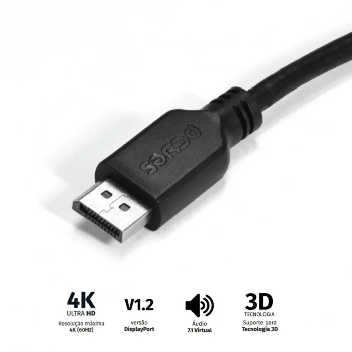 Imagem 3 de 5 do produto Cabo Displayport Macho 2 Metros - Pdpm-2 - PCyes
