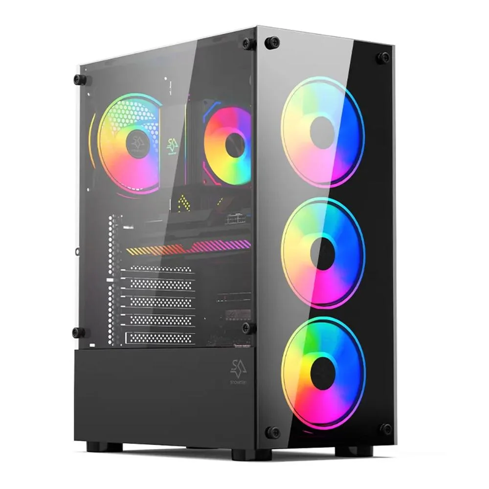 Gabinete De Computador Gamer, Mid Tower, 4 Ventoinhas Fans, Slots De Expansão PCi-e, Painel Lateral Transparente, Novo
