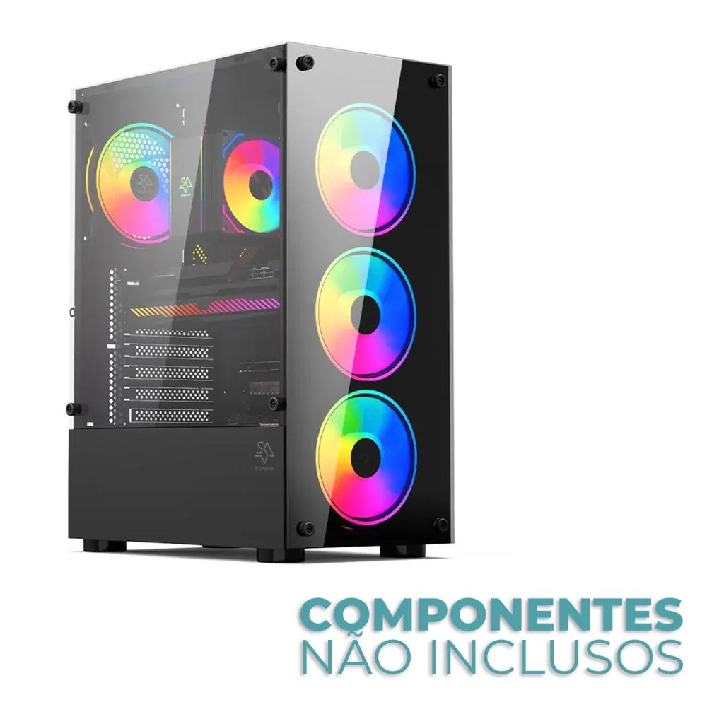 Imagem 4 de 5 do produto Gabinete De Computador Gamer, Mid Tower, 4 Ventoinhas Fans, Slots De Expansão PCi-e, Painel Lateral Transparente, Novo