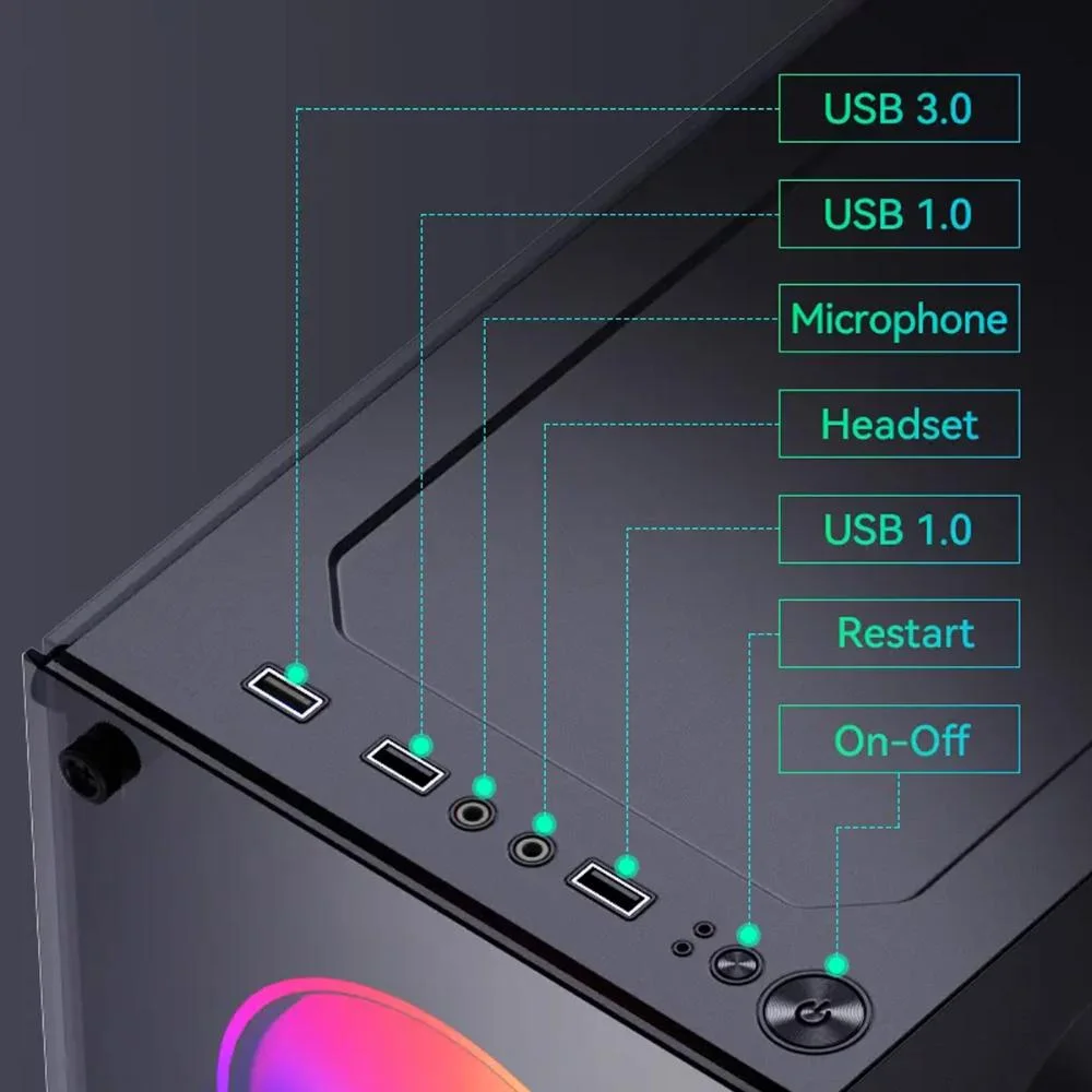 Imagem 5 de 5 do produto Gabinete De Computador Gamer, Mid Tower, 4 Ventoinhas Fans, Slots De Expansão PCi-e, Painel Lateral Transparente, Novo