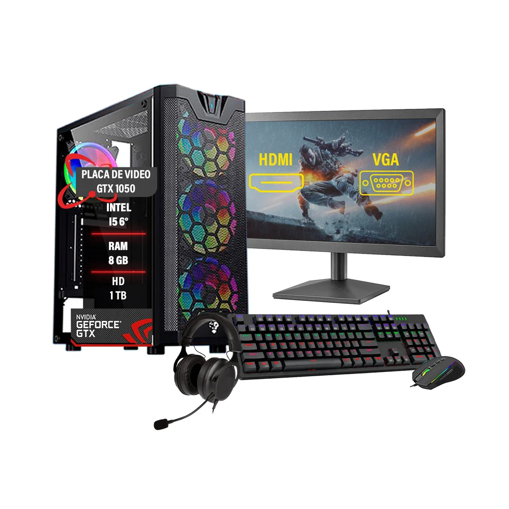 PC Gamer Completo I5 6º Gtx 1050 8GB Hd 1TB SSD 240GB