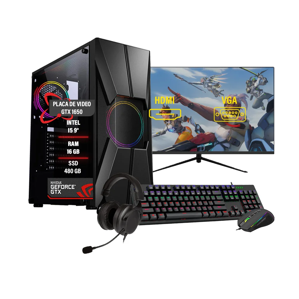 PC Gamer Completo I5 9° Memória 16gb SSD 480GB Gtx 1650