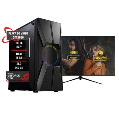 PC Gamer Intel I5 7° Gtx 1650 Memória 16gb SSD 240GB 24"
