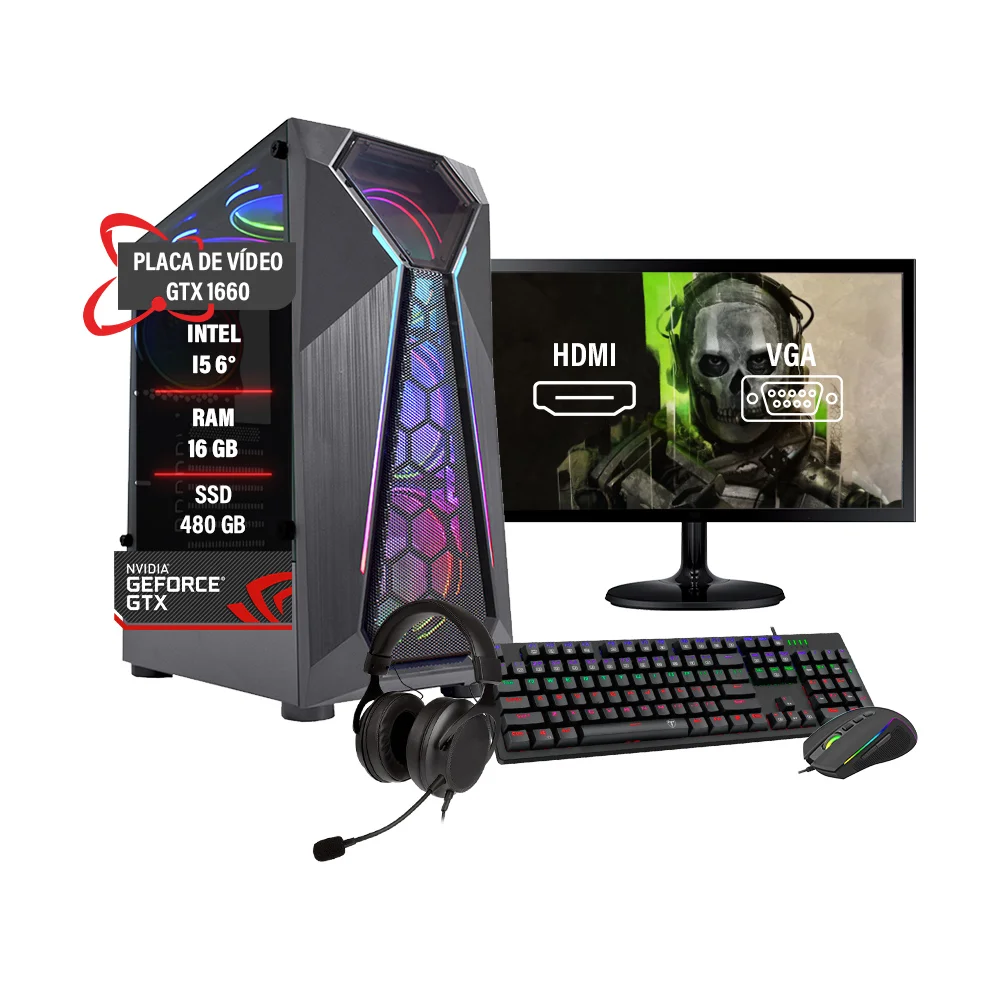 PC Gamer Completo I5 Gtx 1660 SSD 480GB 16gb 19"