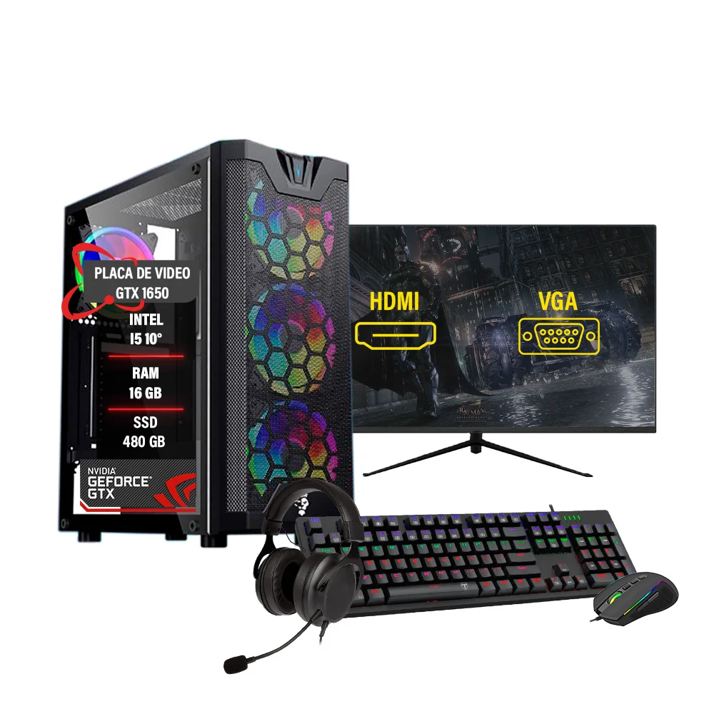 PC Gamer Completo I5 10° Ram 16gb Gtx 1650 Hd 1TB SSD 480GB