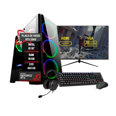 PC Gamer Completo Intel I5 10° RTX 2060 Ram 16gb SSD 480GB