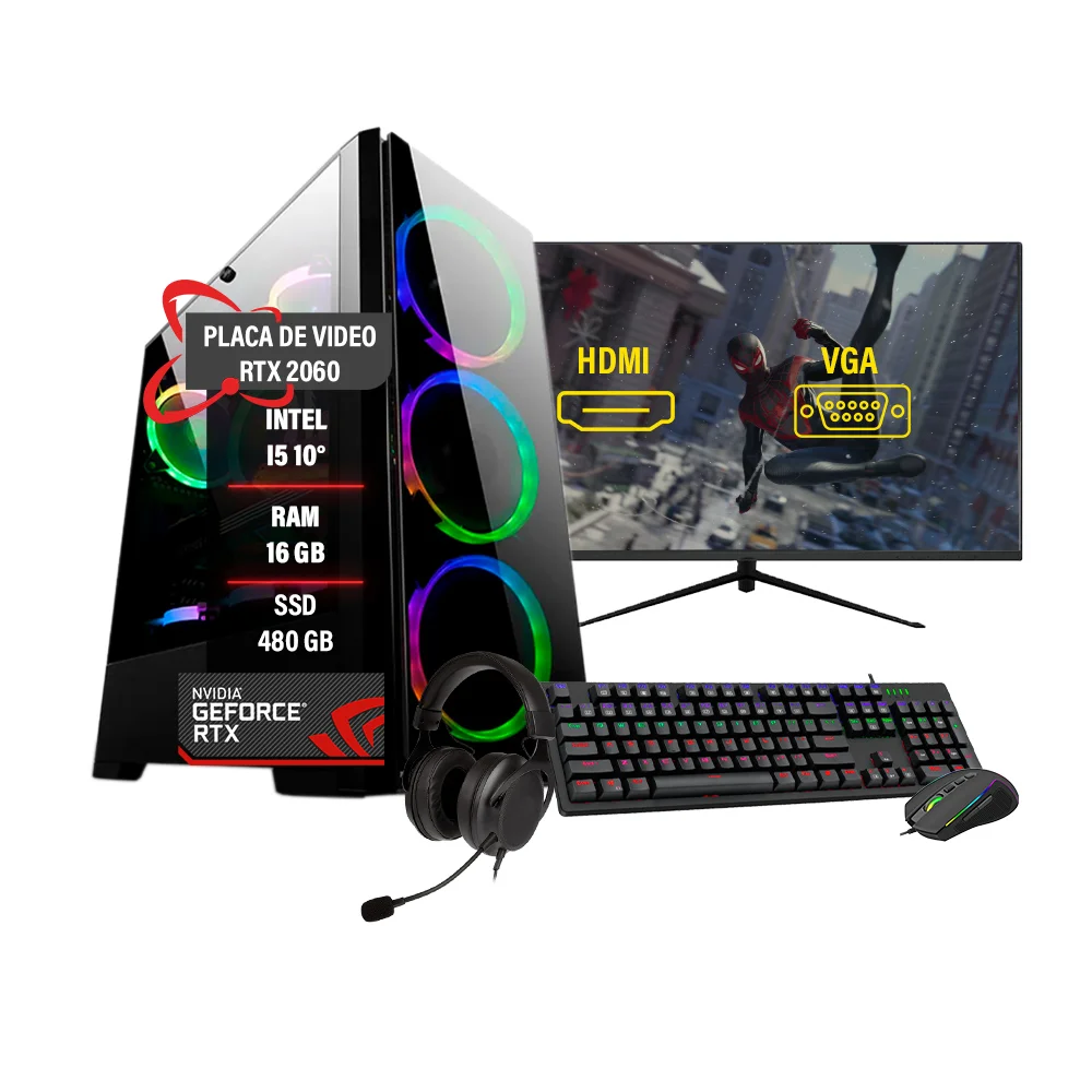 PC Gamer Completo Intel I5 10° RTX 2060 Ram 16gb SSD 480GB