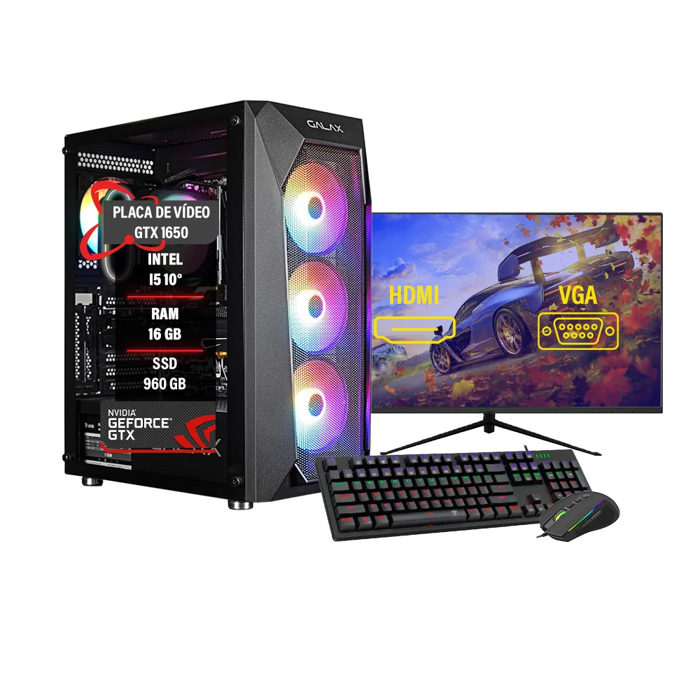 PC Gamer Completo I5 10º 16gb SSD 960 Gtx 1660 Monitor 32"