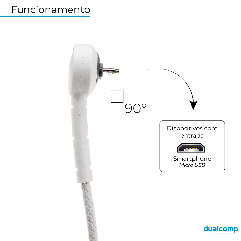 Imagem 3 de 3 do produto Cabo Carregador Micro Usb V8 Android 90 Graus 1 Metro