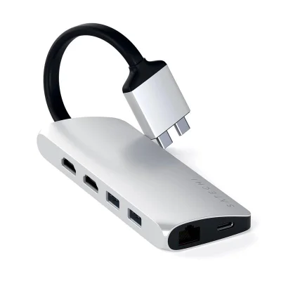Hub Usb-c 7 Portas Pd 60w 2x HDMI 4k Gigabit Prata