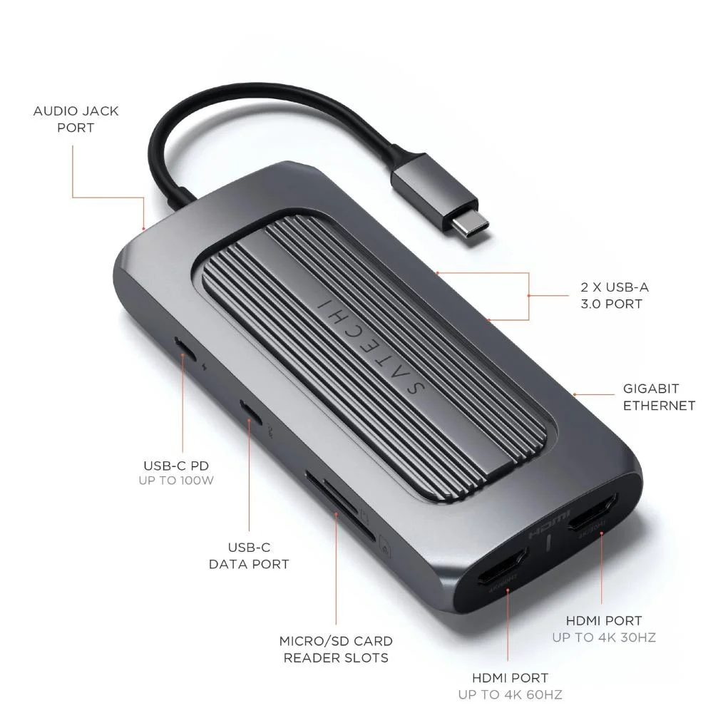 Imagem 4 de 5 do produto Hub Usb-c Satechi Mx P/ Mac M1 9 Portas Dual HDMI Space Gray