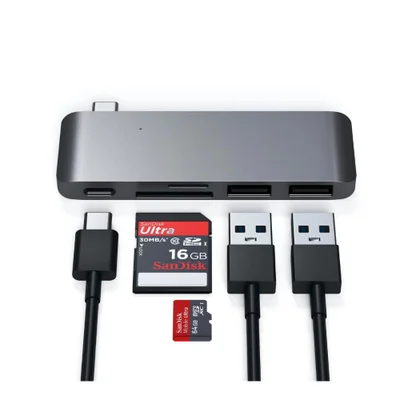 Hub Usb-c Satechi 4 Portas Pd 60w Usb-a 3.0 + Sd Space Gray