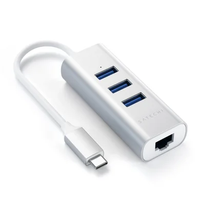 Hub Usb-c Satechi 3 Portas Usb-a + Ethernet Rede Prata