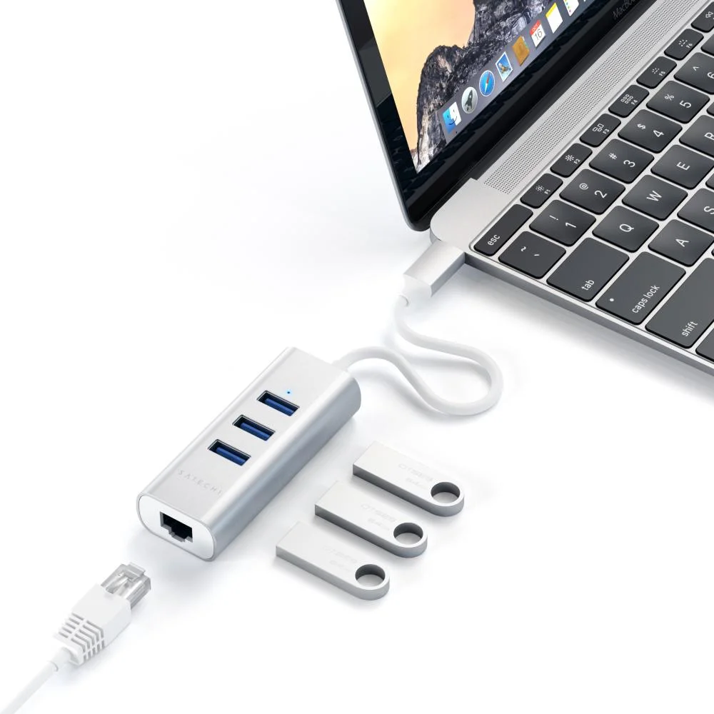 Imagem 2 de 5 do produto Hub Usb-c Satechi 3 Portas Usb-a + Ethernet Rede Prata