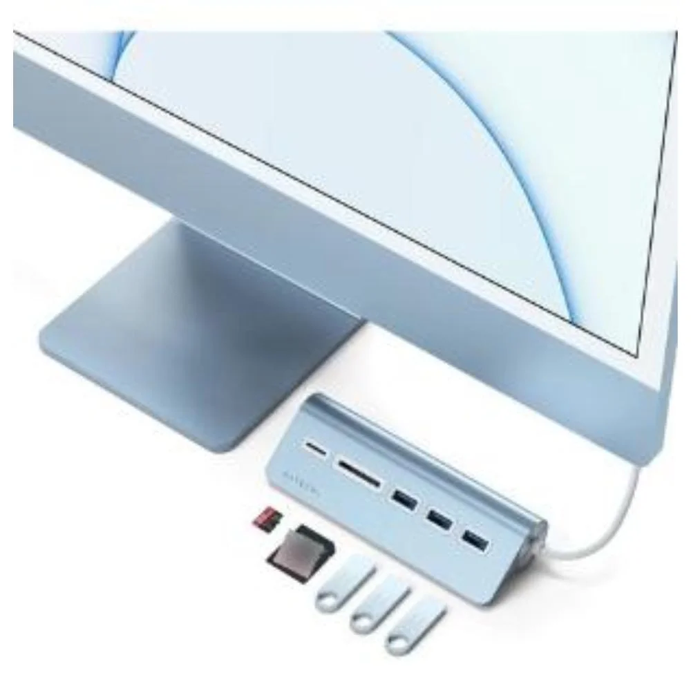 Imagem 3 de 5 do produto Hub Usb-c Satechi C/ 3 Portas Usb-a E Cartão Sd Azul Metalic
