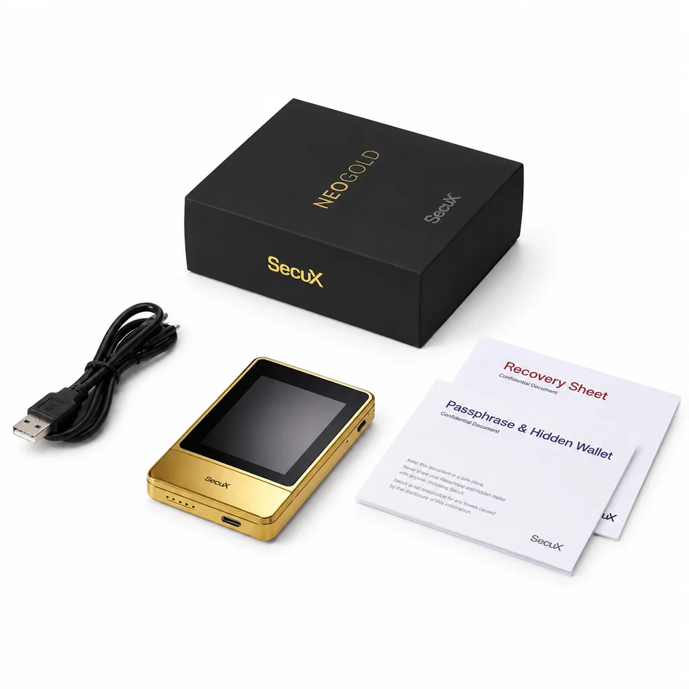 Imagem 5 de 5 do produto Carteira Secux Neo Gold, Suporte a 5.000+ Criptomoedas, Tela Touchscreen 2.8", USB-C