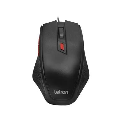 Mouse Optico Office Level Preto E Vermelho Fio Usb Ergonomico 6d Letron