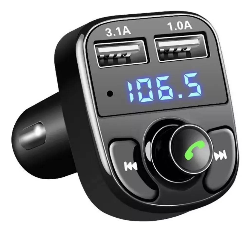 Carregador Usb Veicular Mp3 Transmissor Fm Sem Fio Bluetooth - Preto