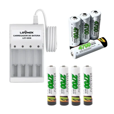 Kit Carregador De Pilhas Mais Baterias 4700 E 2700 - Carregador + Pilha 2700 E 4700