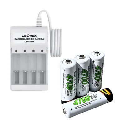Kit Carregador De Pilhas E Baterias Aa Mais Baterias 4700 - Carregador + Pilhas 4700