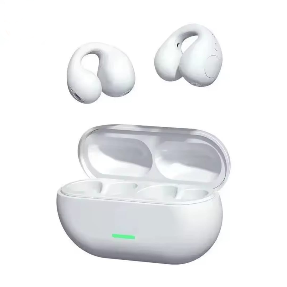 Fone De Ouvido T 75 Bluetooth 5.3 Sem Fio Condução Ossea Fones Clipe Orelha Cancelamento De Ruidos Na Cor Branco