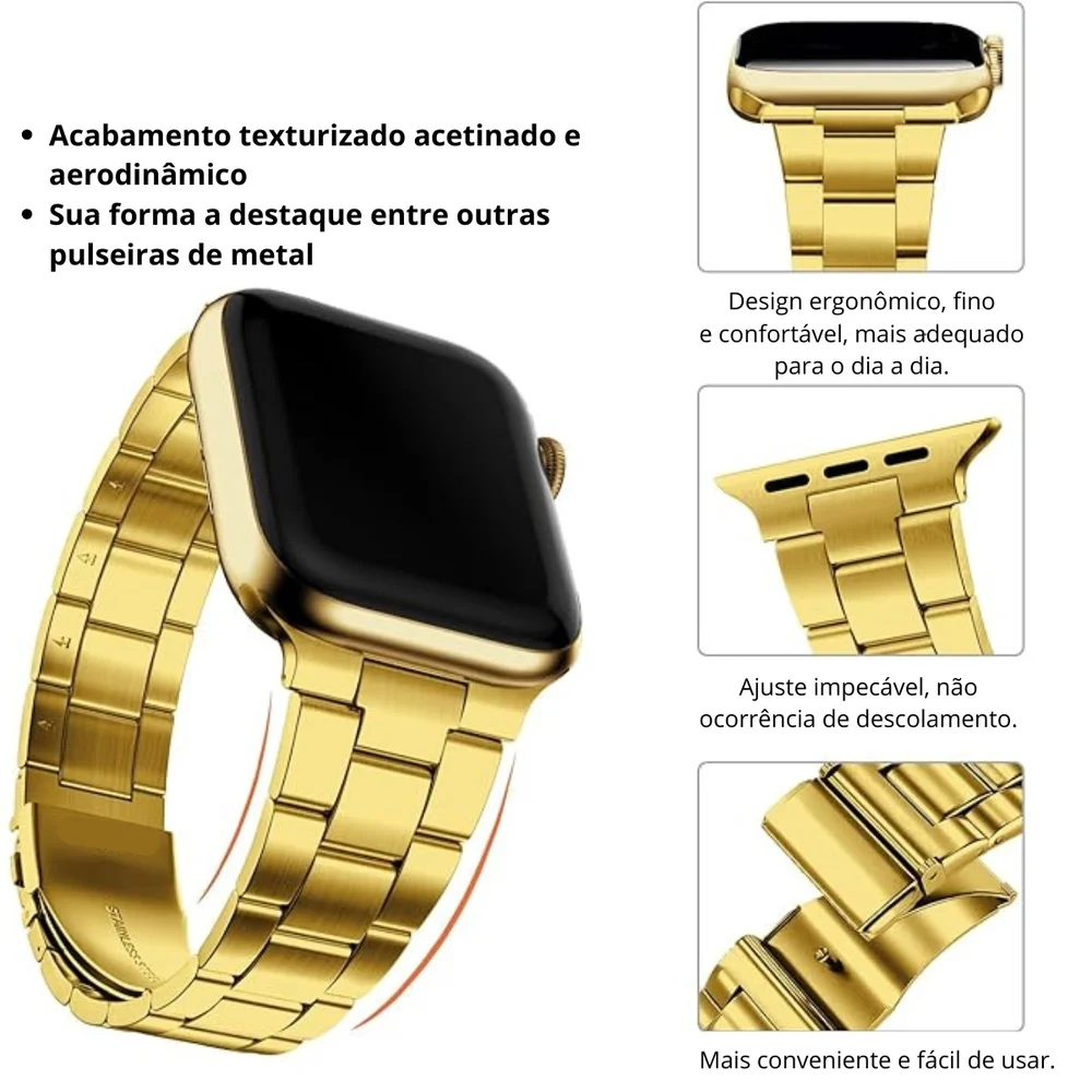 Imagem 4 de 5 do produto Pulseira Inox Elos Compatível Apple Watch Ultra Iwo Microwear Cor: Dourado tamanho:42/44/45/47/49mm