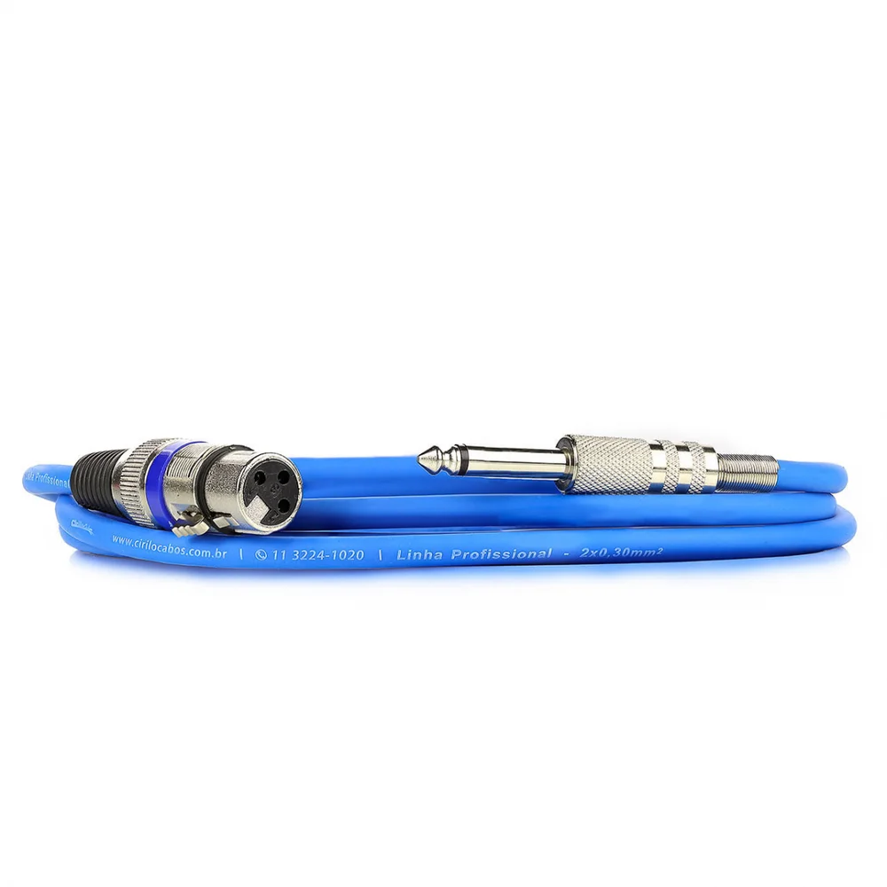 Imagem 2 de 3 do produto Cabo De Microfone Xlr Femea Para P10 Mono - Azul - 40 Metros