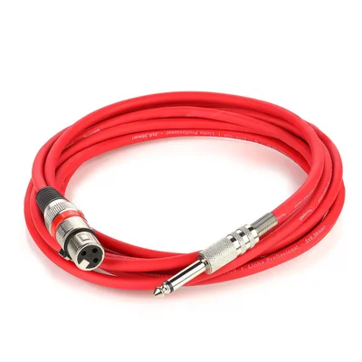 Cabo De Microfone Xlr Femea Para P10 Mono - Vermelho - 50 Metros