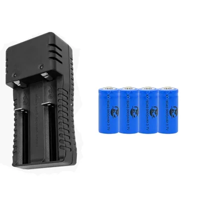Carregador Duplo + 4 Baterias  16340 Cr123a Recarregável
