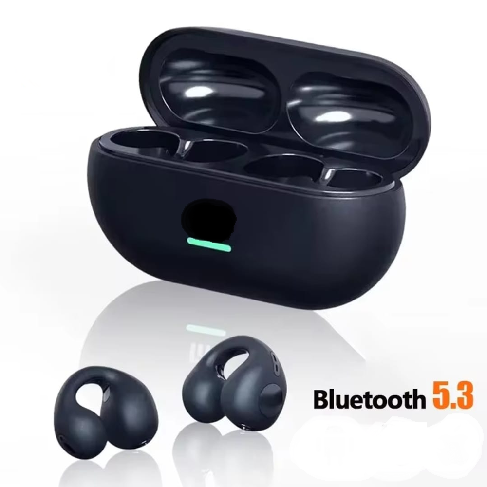 Fone De Ouvido T 75 Bluetooth 5.3 Sem Fio Condução Ossea Fones Clipe Orelha Cancelamento De Ruidos Na Cor Preto