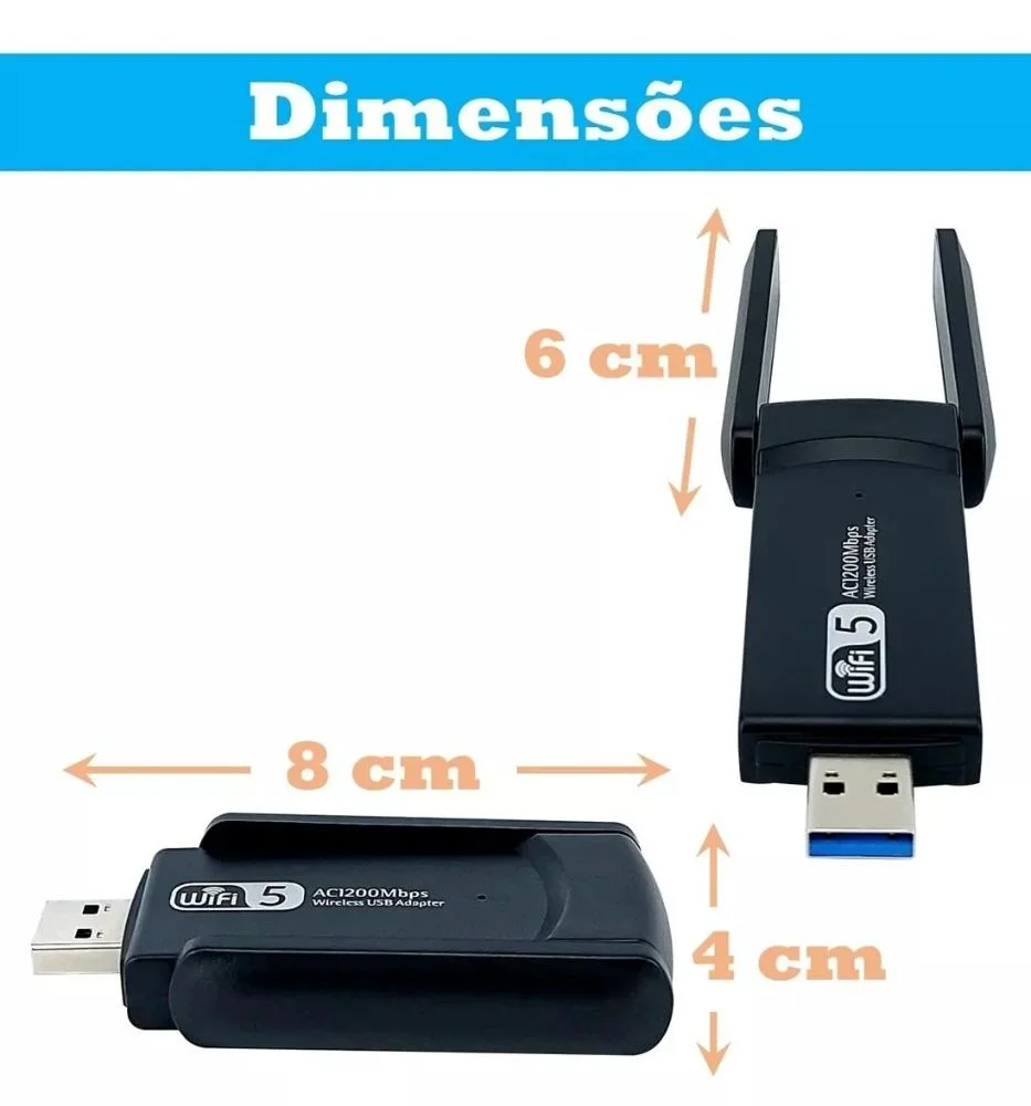 Imagem 2 de 3 do produto Adaptador Conversor Wi-fi 1300mbps Dual Band 5ghz / 2.4 Ghz Internet Fibra