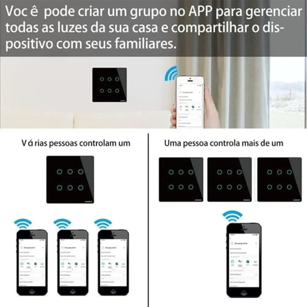 Imagem 2 de 5 do produto Interruptor  Smart Touch 6 Botoes Zigbee Preto  Nova Digital