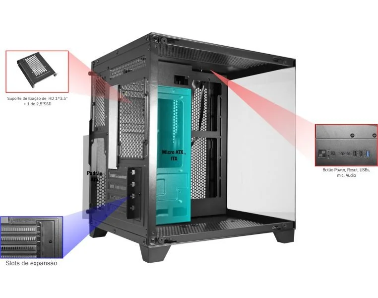 Imagem 5 de 5 do produto Gabinete Gamer Aquário Cg-0830 Micro Atx