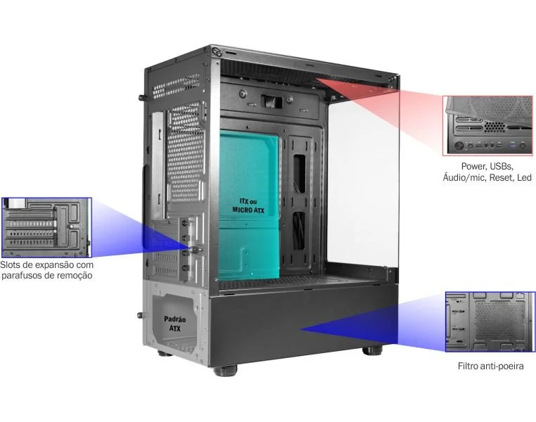 Imagem 5 de 5 do produto Gabinete Gamer Aquário Medusa Micro Atx Cg-01tw