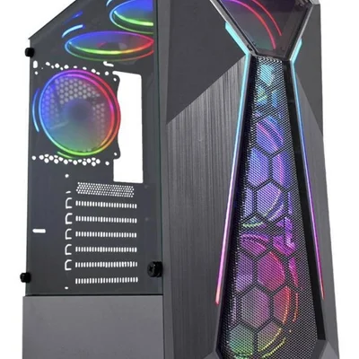 Gabinete Gamer K-mex Warlock Cg-a1d4 LED RGB E Lateral Vidro Cor Preto