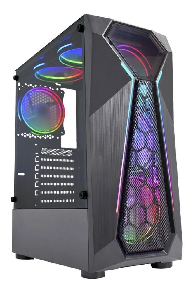 Gabinete Gamer K-mex Warlock Cg-a1d4 LED RGB E Lateral Vidro Cor Preto