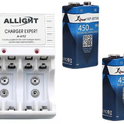 Kit Carregador De Pilhas/bateria + 2 Baterias 9v Recarregaveis