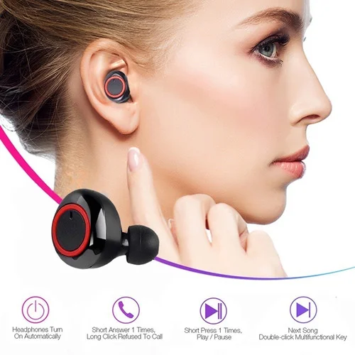 Imagem 3 de 3 do produto Fone De Ouvido In-ear Bluetooth Sem Fio Y50 Preto E Vermelho Cor:preto E Vermelho