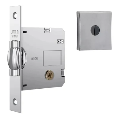 Fechadura Rolete Para Porta Pivotante 1005 Tetra Chave Roseta Quadrada Cromo Escovado 45mm Stam