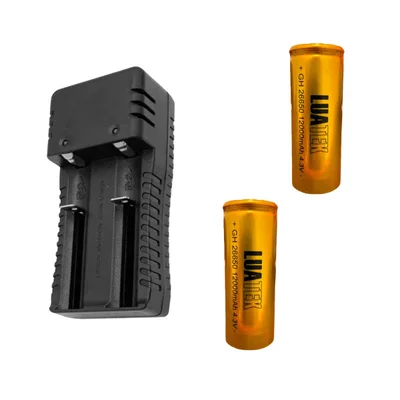 Kit Carregador De Bateria Bivolt 18500 Mais 2 Bateria - Carre + 2 Bateria Dourada