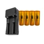 Kit Carregador De Bateria Bivolt 18500 Mais 4 Bateria - Carre + 4 Baterias Dourada