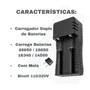 Kit Carregador De Bateria Bivolt 18500 Mais 4 Bateria - Carre + 4 Baterias Dourada