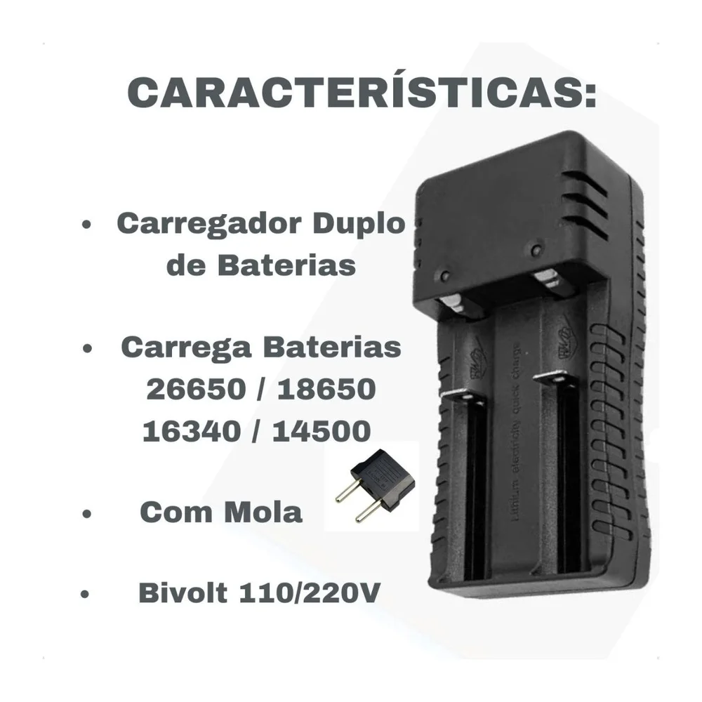 Kit Carregador De Bateria Bivolt 18500 Mais 4 Bateria - Carre + 4 Baterias Dourada